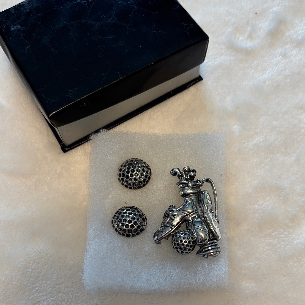 New w/Box Silver Golf-Themed Earrings and Pin - Tee Off!